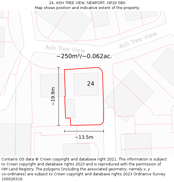 24, ASH TREE VIEW, NEWPORT, NP20 5BX: Plot and title map