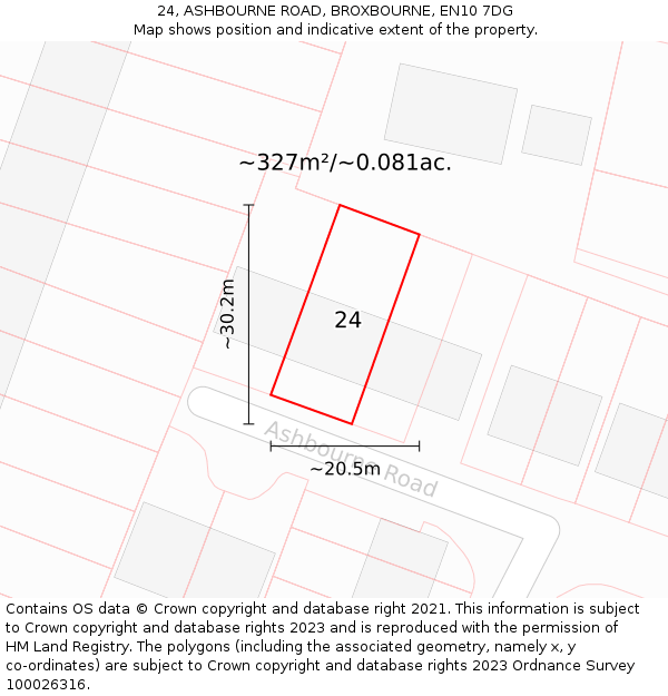 24, ASHBOURNE ROAD, BROXBOURNE, EN10 7DG: Plot and title map