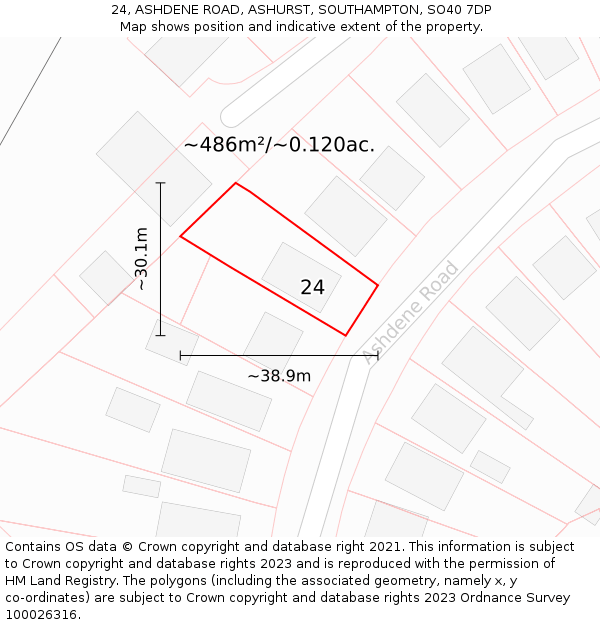 24, ASHDENE ROAD, ASHURST, SOUTHAMPTON, SO40 7DP: Plot and title map