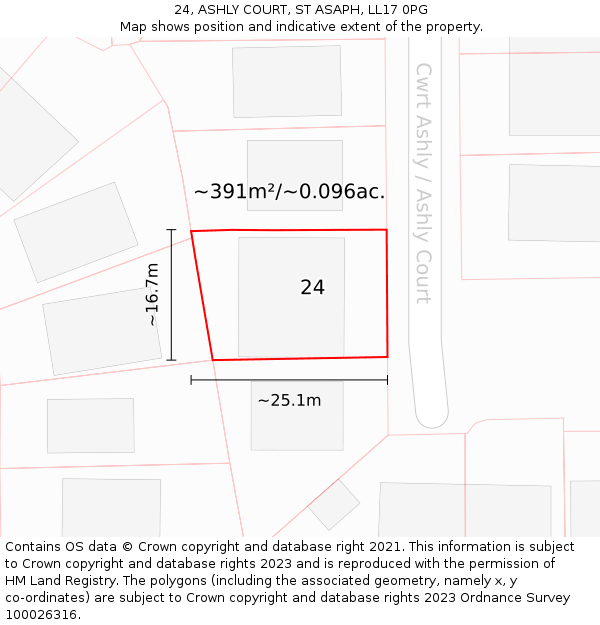 24, ASHLY COURT, ST ASAPH, LL17 0PG: Plot and title map