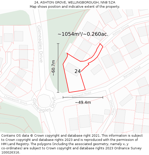 24, ASHTON GROVE, WELLINGBOROUGH, NN8 5ZA: Plot and title map