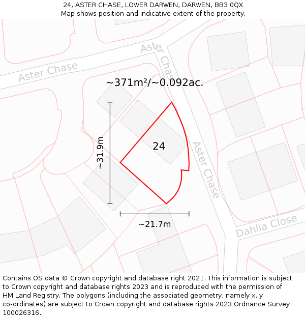 24, ASTER CHASE, LOWER DARWEN, DARWEN, BB3 0QX: Plot and title map