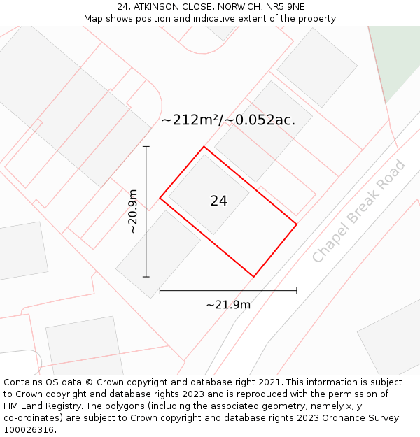 24, ATKINSON CLOSE, NORWICH, NR5 9NE: Plot and title map