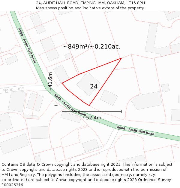 24, AUDIT HALL ROAD, EMPINGHAM, OAKHAM, LE15 8PH: Plot and title map