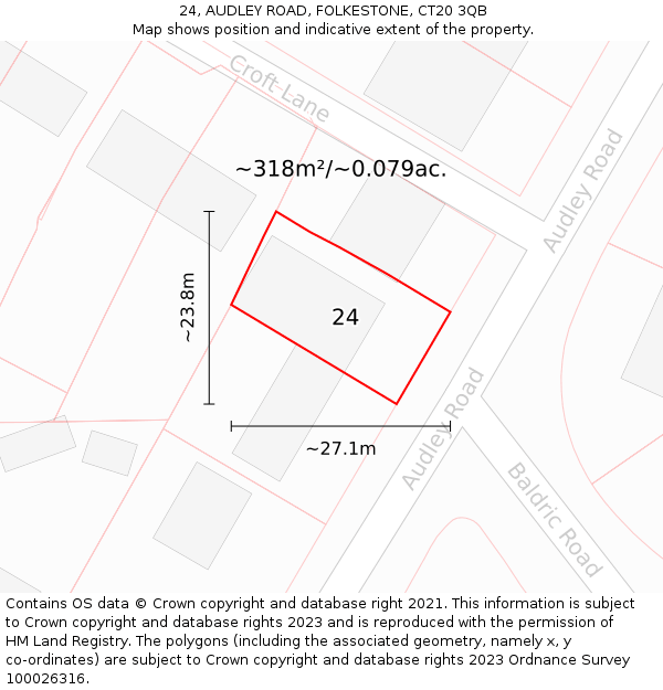 24, AUDLEY ROAD, FOLKESTONE, CT20 3QB: Plot and title map