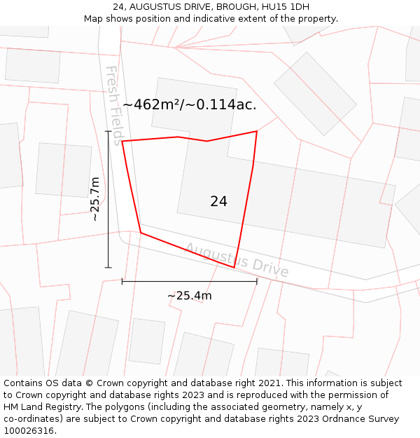 24, AUGUSTUS DRIVE, BROUGH, HU15 1DH: Plot and title map