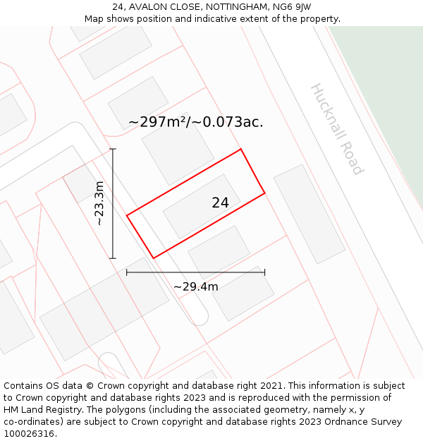 24, AVALON CLOSE, NOTTINGHAM, NG6 9JW: Plot and title map