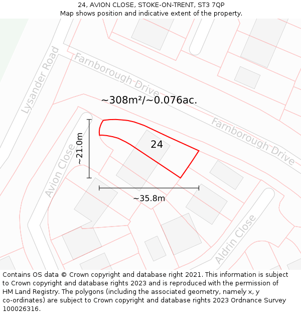 24, AVION CLOSE, STOKE-ON-TRENT, ST3 7QP: Plot and title map