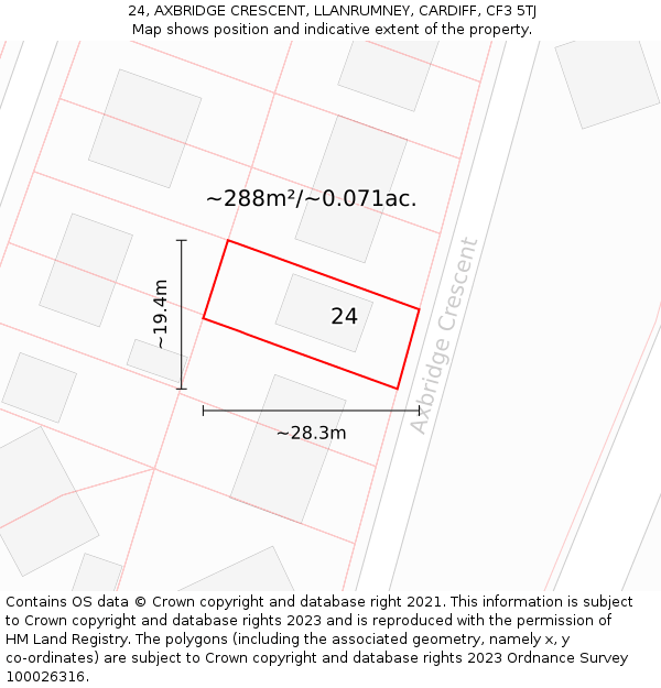 24, AXBRIDGE CRESCENT, LLANRUMNEY, CARDIFF, CF3 5TJ: Plot and title map