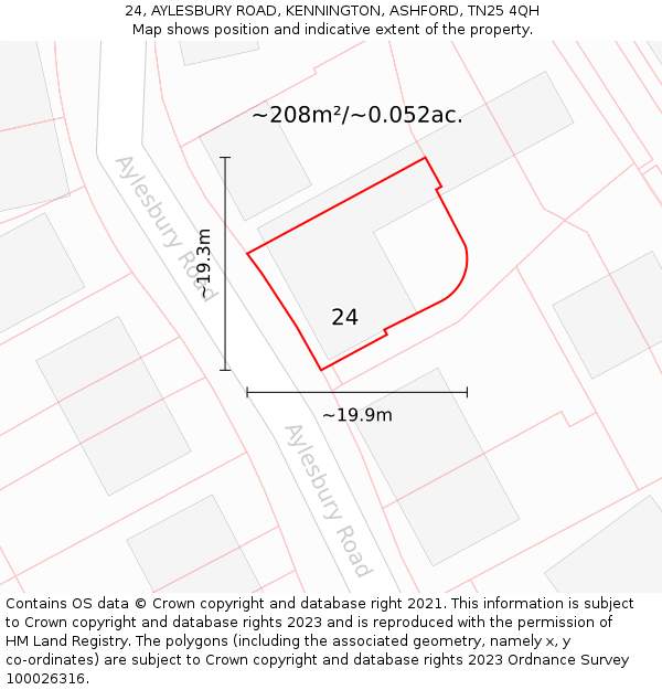 24, AYLESBURY ROAD, KENNINGTON, ASHFORD, TN25 4QH: Plot and title map