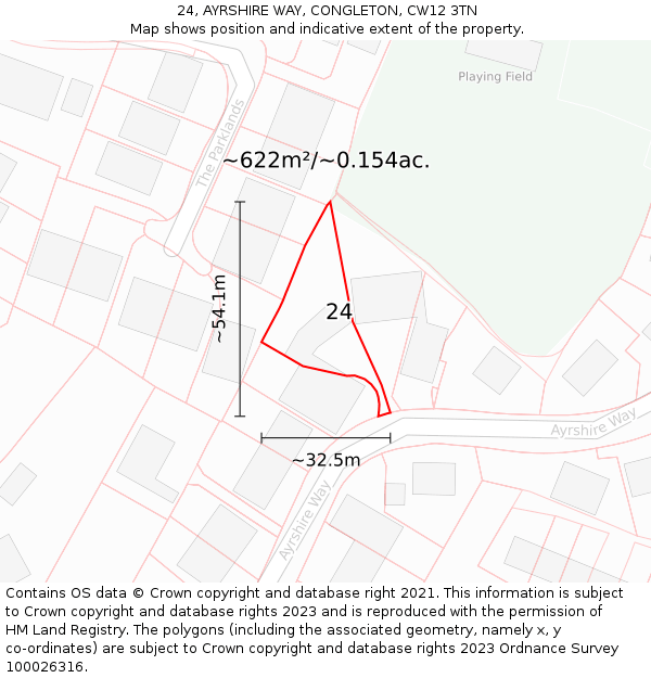 24, AYRSHIRE WAY, CONGLETON, CW12 3TN: Plot and title map