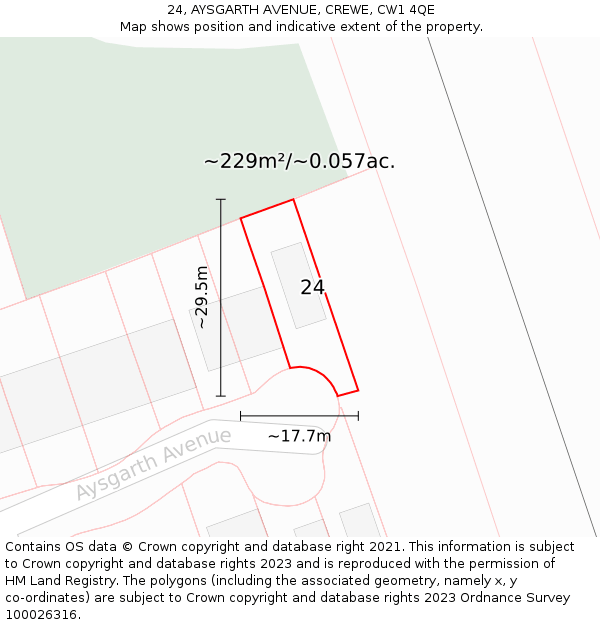 24, AYSGARTH AVENUE, CREWE, CW1 4QE: Plot and title map