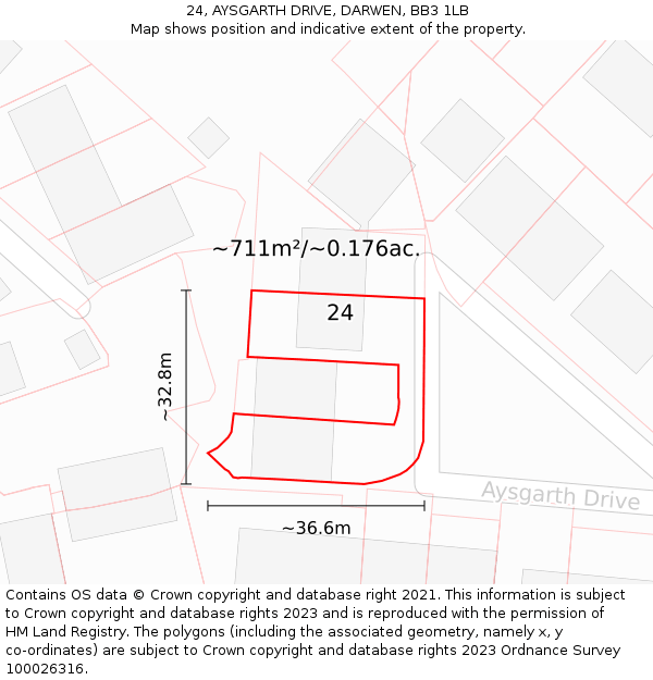 24, AYSGARTH DRIVE, DARWEN, BB3 1LB: Plot and title map