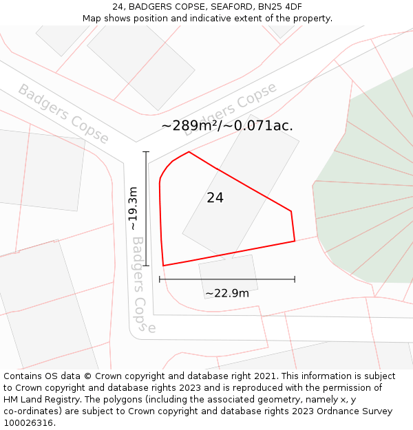 24, BADGERS COPSE, SEAFORD, BN25 4DF: Plot and title map