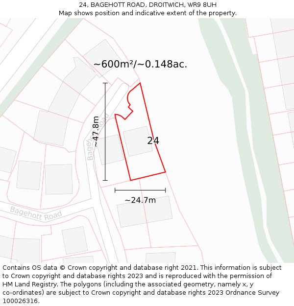 24, BAGEHOTT ROAD, DROITWICH, WR9 8UH: Plot and title map