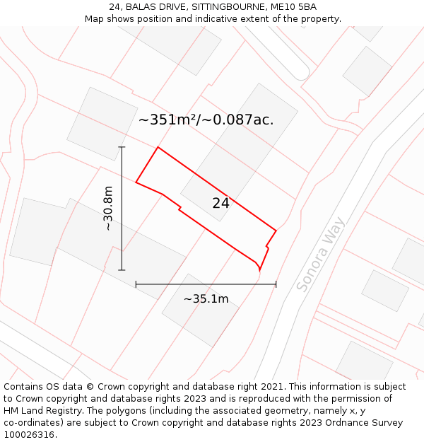 24, BALAS DRIVE, SITTINGBOURNE, ME10 5BA: Plot and title map