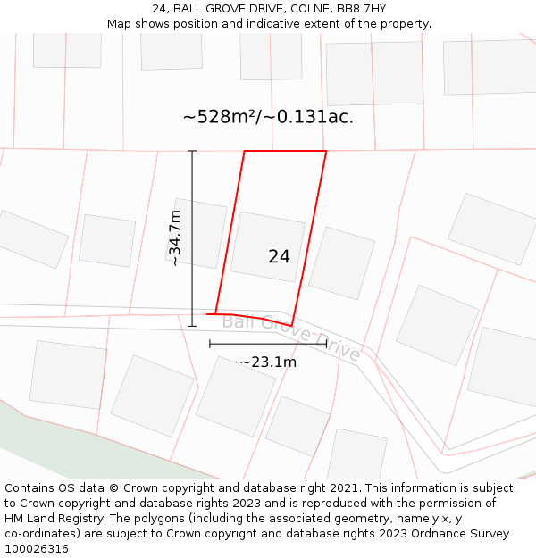 24, BALL GROVE DRIVE, COLNE, BB8 7HY: Plot and title map