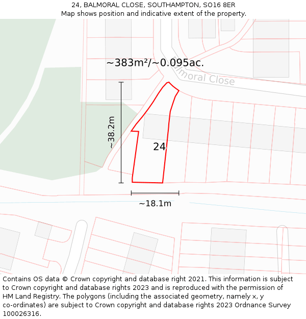 24, BALMORAL CLOSE, SOUTHAMPTON, SO16 8ER: Plot and title map