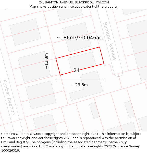 24, BAMTON AVENUE, BLACKPOOL, FY4 2DN: Plot and title map