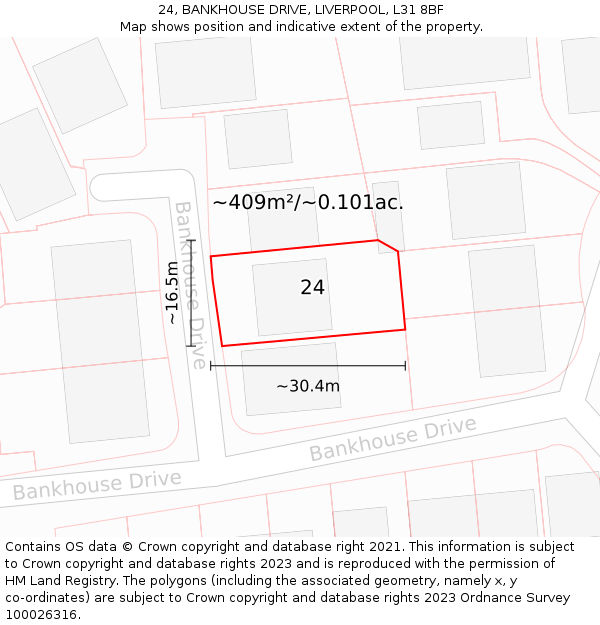 24, BANKHOUSE DRIVE, LIVERPOOL, L31 8BF: Plot and title map