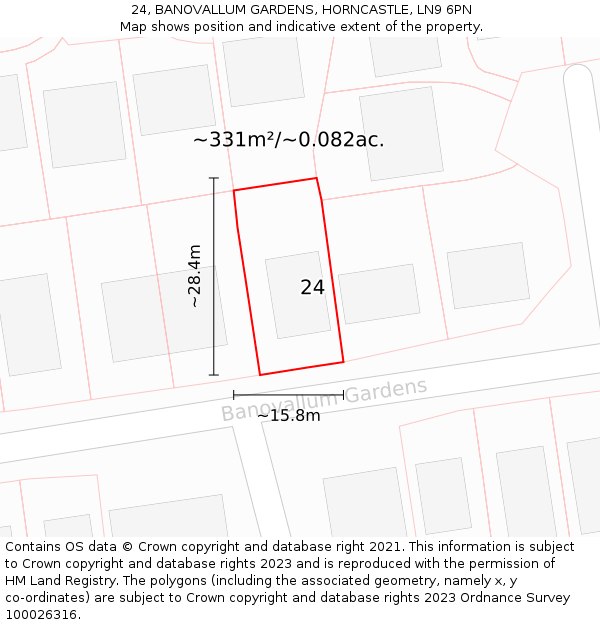 24, BANOVALLUM GARDENS, HORNCASTLE, LN9 6PN: Plot and title map