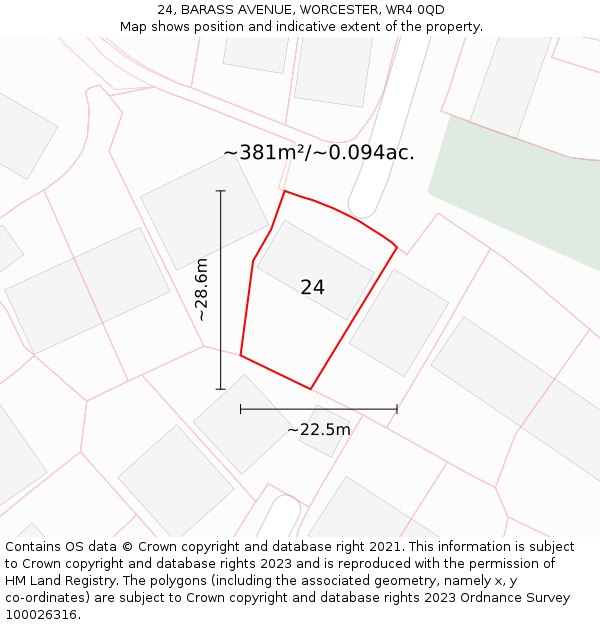 24, BARASS AVENUE, WORCESTER, WR4 0QD: Plot and title map