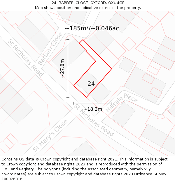 24, BARBERI CLOSE, OXFORD, OX4 4GF: Plot and title map