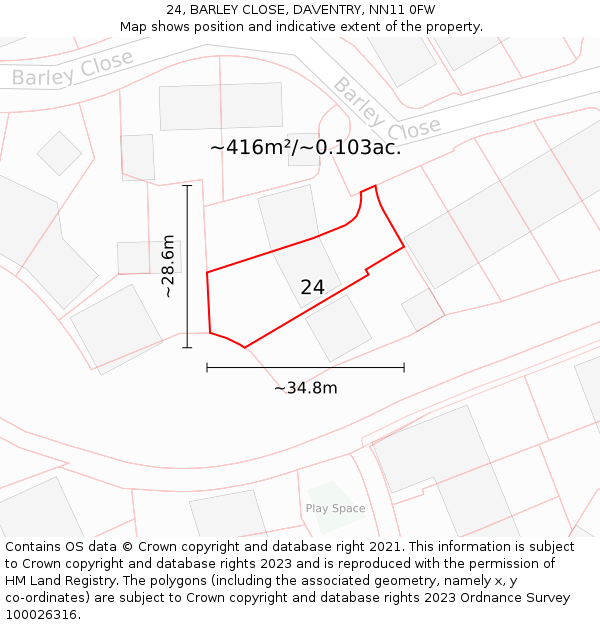 24, BARLEY CLOSE, DAVENTRY, NN11 0FW: Plot and title map