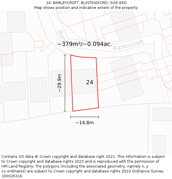 24, BARLEYCROFT, BUNTINGFORD, SG9 9SD: Plot and title map