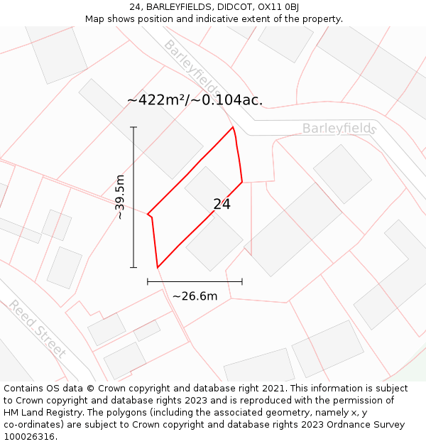 24, BARLEYFIELDS, DIDCOT, OX11 0BJ: Plot and title map