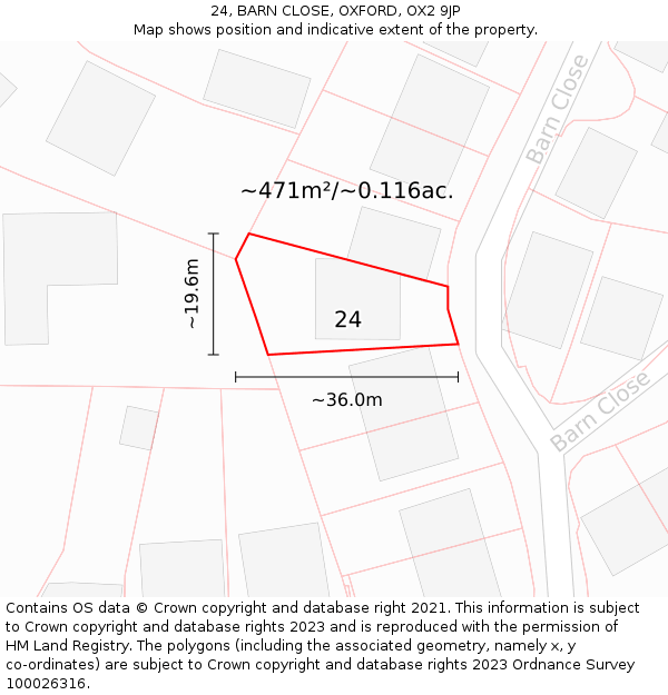 24, BARN CLOSE, OXFORD, OX2 9JP: Plot and title map