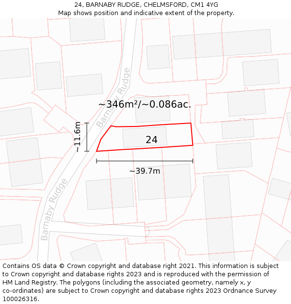 24, BARNABY RUDGE, CHELMSFORD, CM1 4YG: Plot and title map