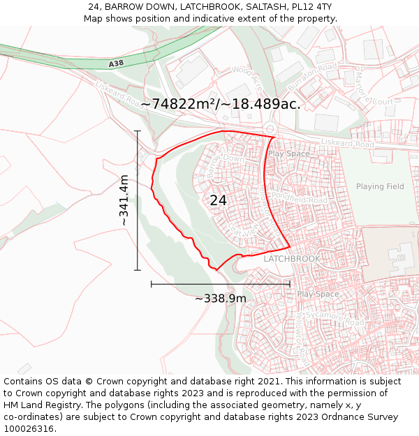 24, BARROW DOWN, LATCHBROOK, SALTASH, PL12 4TY: Plot and title map