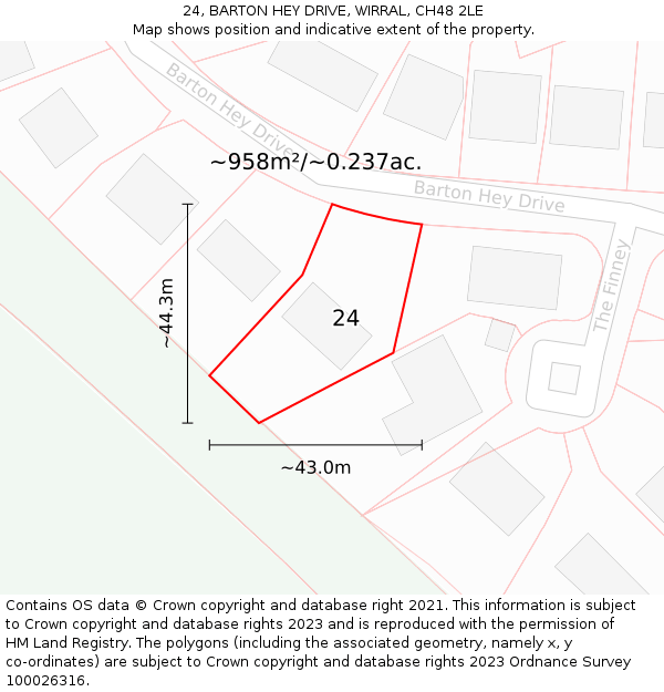 24, BARTON HEY DRIVE, WIRRAL, CH48 2LE: Plot and title map