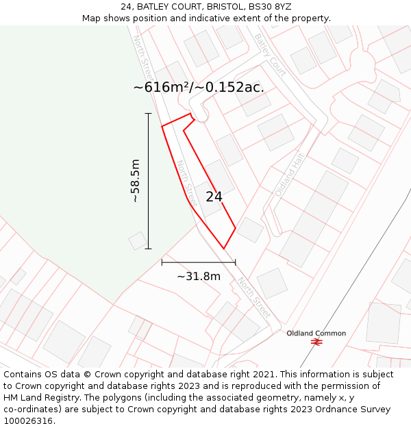 24, BATLEY COURT, BRISTOL, BS30 8YZ: Plot and title map