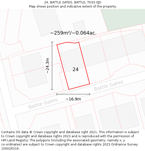 24, BATTLE GATES, BATTLE, TN33 0JD: Plot and title map