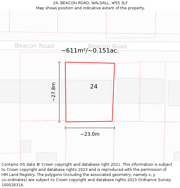 24, BEACON ROAD, WALSALL, WS5 3LF: Plot and title map