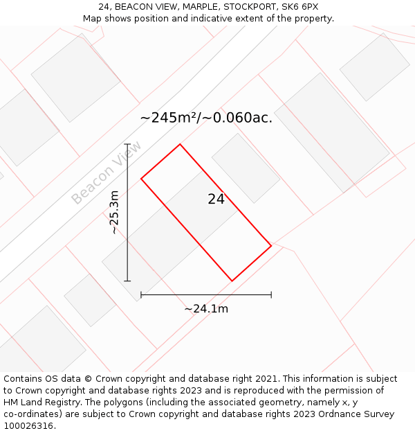 24, BEACON VIEW, MARPLE, STOCKPORT, SK6 6PX: Plot and title map