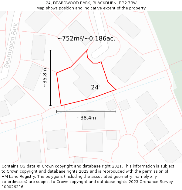 24, BEARDWOOD PARK, BLACKBURN, BB2 7BW: Plot and title map