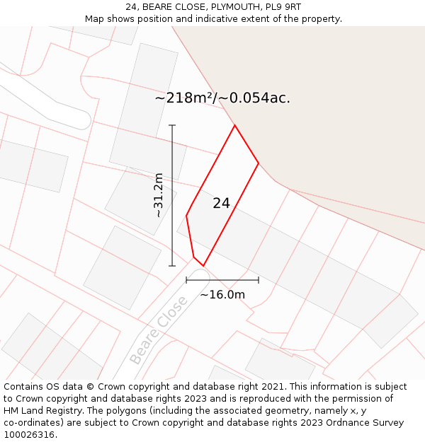 24, BEARE CLOSE, PLYMOUTH, PL9 9RT: Plot and title map