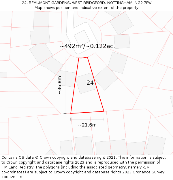 24, BEAUMONT GARDENS, WEST BRIDGFORD, NOTTINGHAM, NG2 7FW: Plot and title map