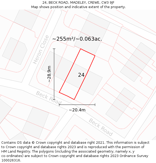 24, BECK ROAD, MADELEY, CREWE, CW3 9JF: Plot and title map