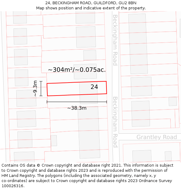 24, BECKINGHAM ROAD, GUILDFORD, GU2 8BN: Plot and title map