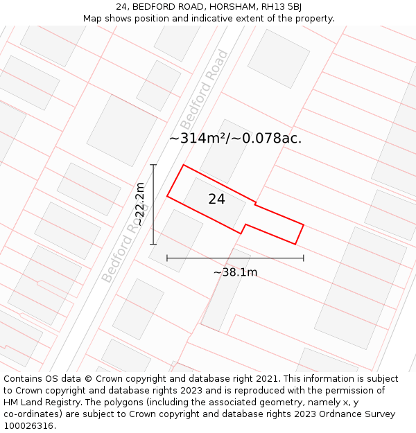 24, BEDFORD ROAD, HORSHAM, RH13 5BJ: Plot and title map