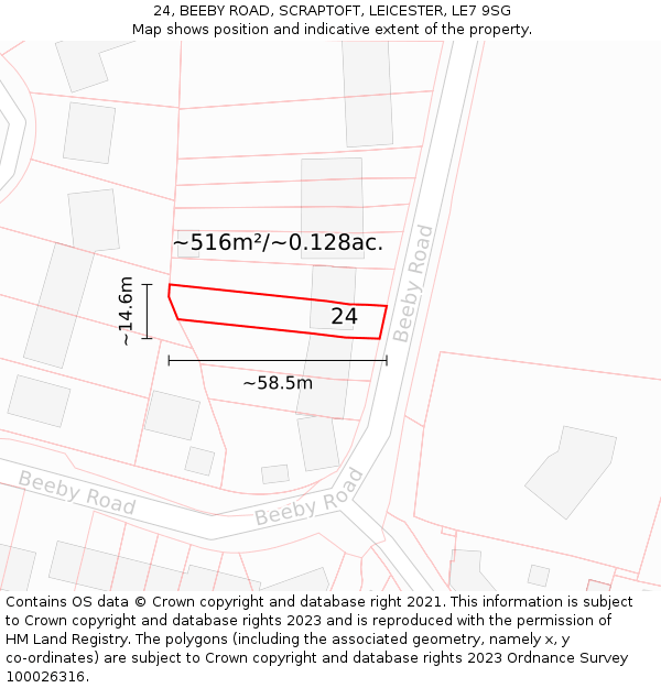 24, BEEBY ROAD, SCRAPTOFT, LEICESTER, LE7 9SG: Plot and title map