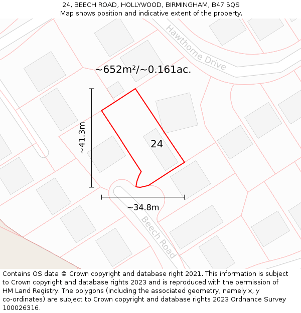 24, BEECH ROAD, HOLLYWOOD, BIRMINGHAM, B47 5QS: Plot and title map