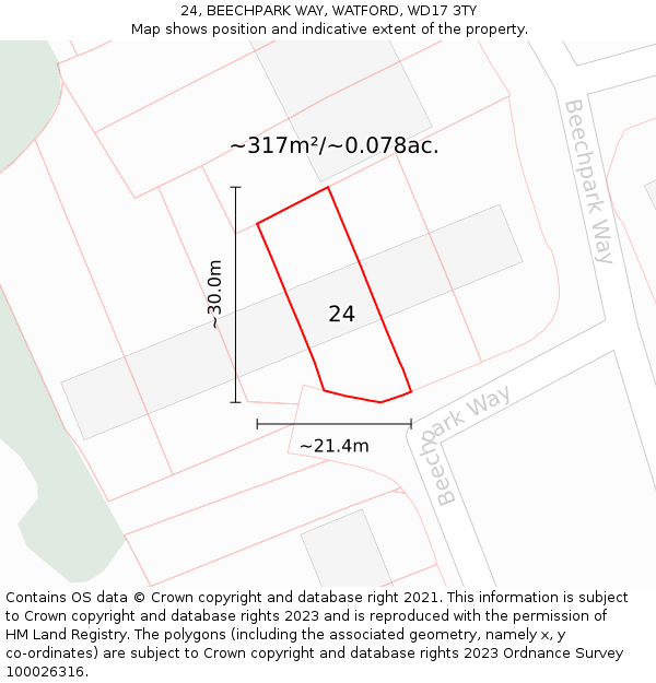 24, BEECHPARK WAY, WATFORD, WD17 3TY: Plot and title map