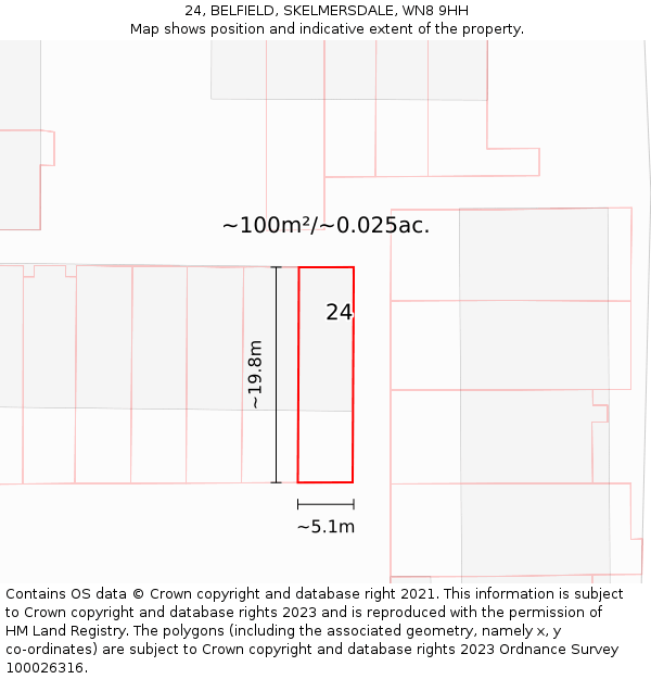 24, BELFIELD, SKELMERSDALE, WN8 9HH: Plot and title map