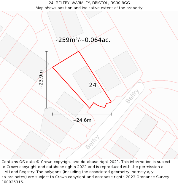 24, BELFRY, WARMLEY, BRISTOL, BS30 8GG: Plot and title map