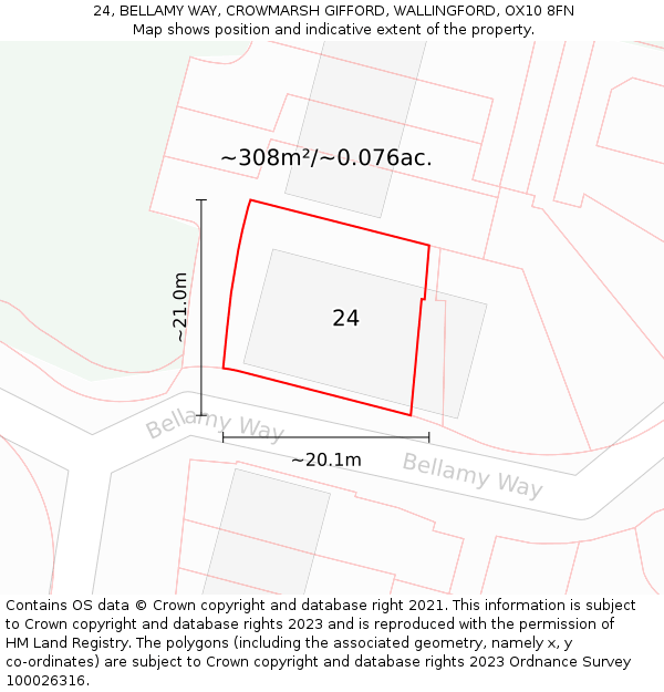 24, BELLAMY WAY, CROWMARSH GIFFORD, WALLINGFORD, OX10 8FN: Plot and title map